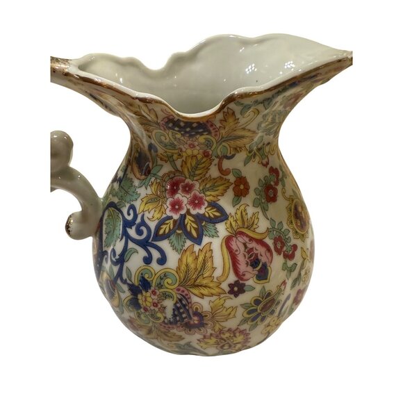 Lefton Vintage Porcelain Floral Pitcher & Basin With Gold Accents - Picture 6 of 11